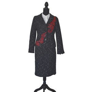 B0 Auth RICKIE FREEMAN FOR TERI JON Black/White Tweed Jacket 6 Skirt 2 Suit Set